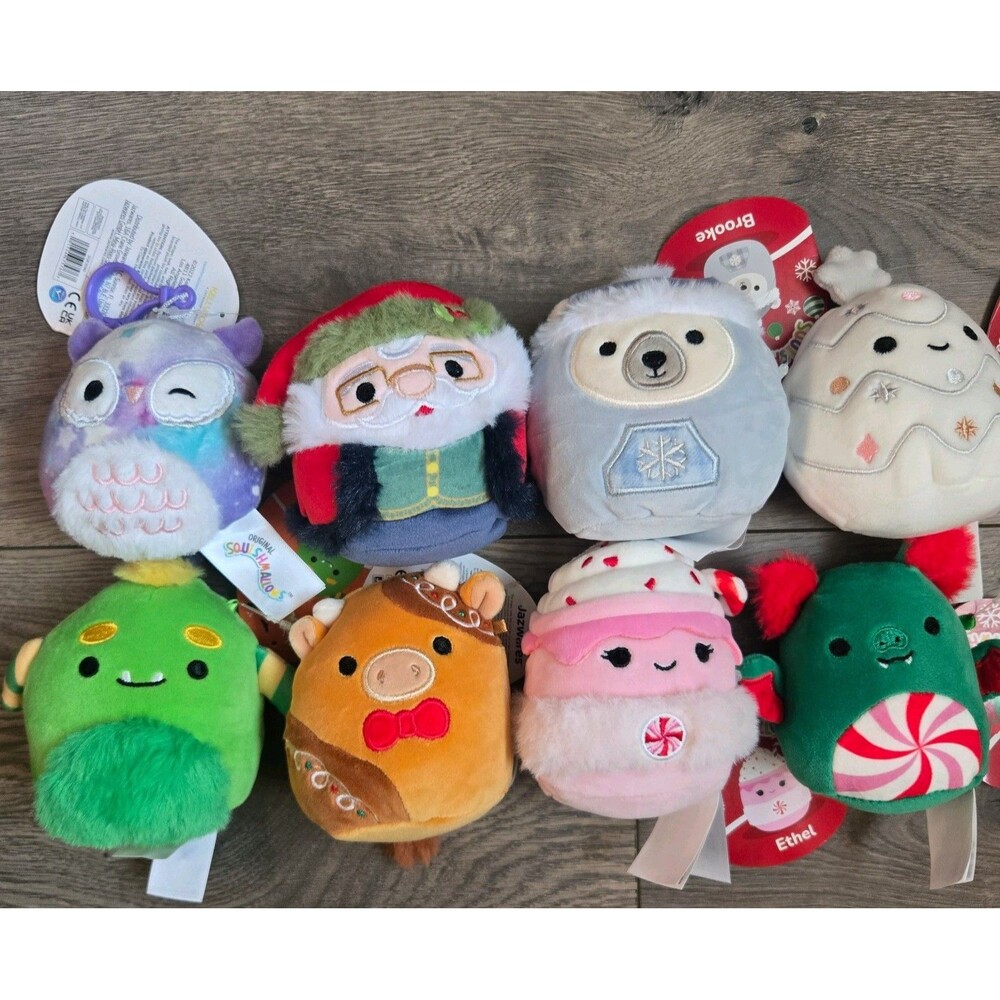Squishmallows Lot 8 Christmas Jericho Gingerbread Cow Plush Clip Capsule 3.5"-4"